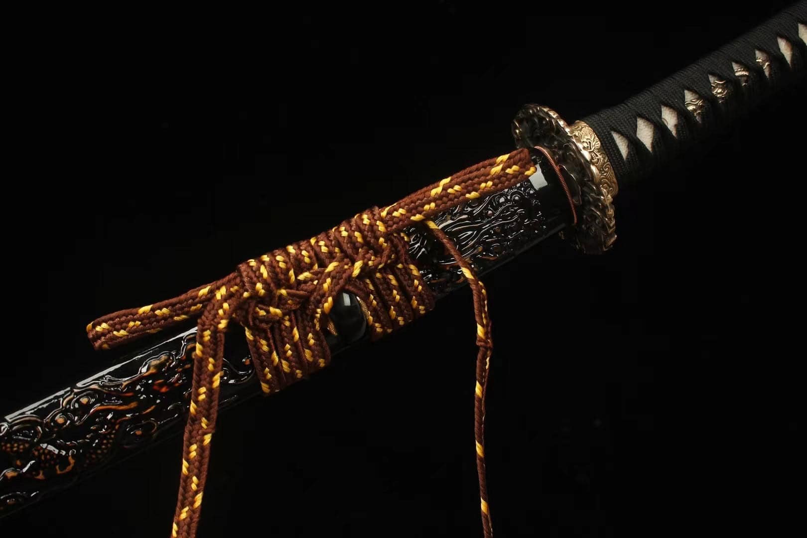 Black Engraved Dragon Scabbards Katana