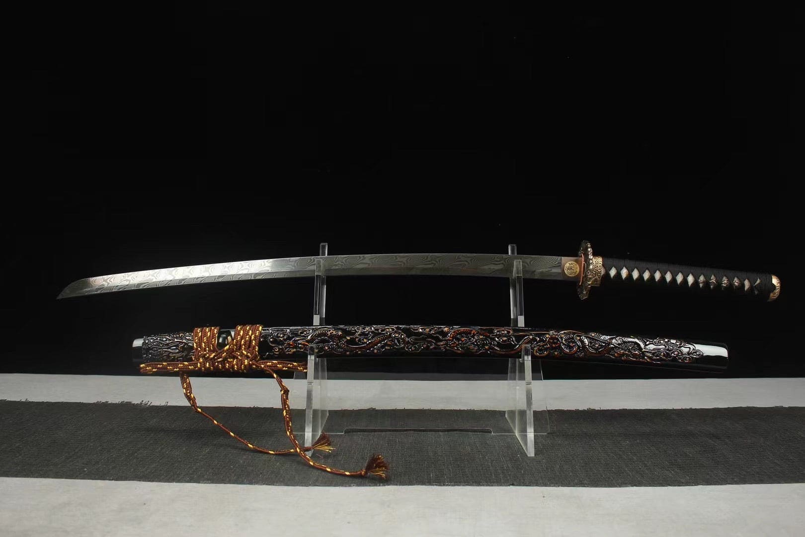 Black Engraved Dragon Scabbards Katana