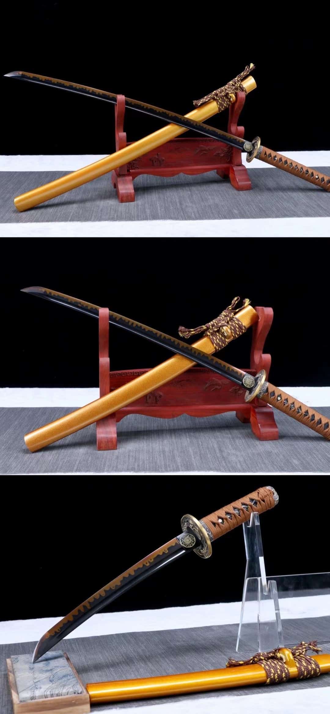 Orange And Brown Colored Blade Katana Set