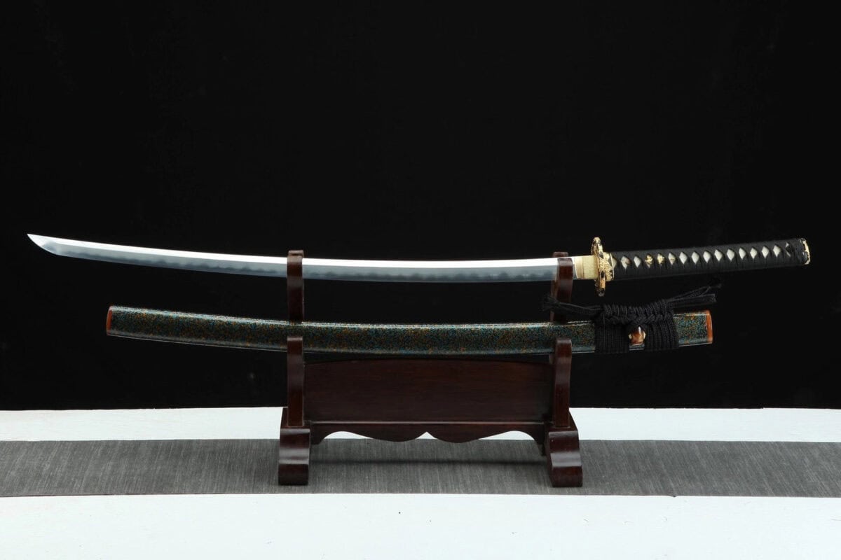 Black Katana Golden Flower Tsuba