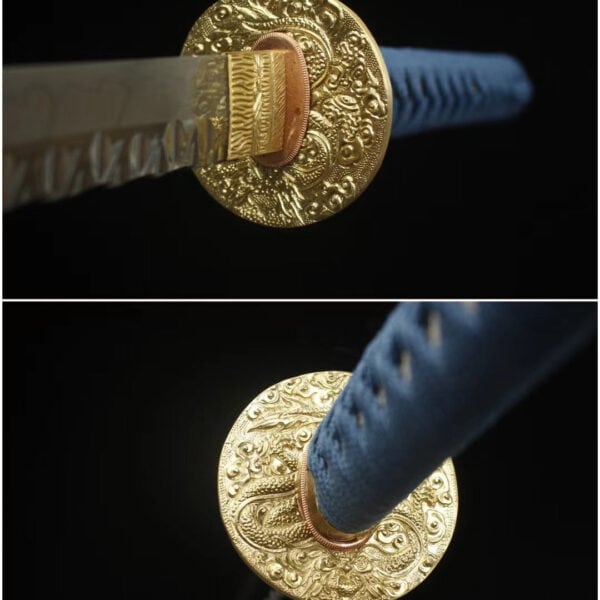 Blue Engraved Dragon Scabbards Katana