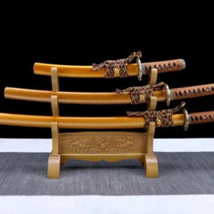 Orange And Brown Colored Blade Katana Set