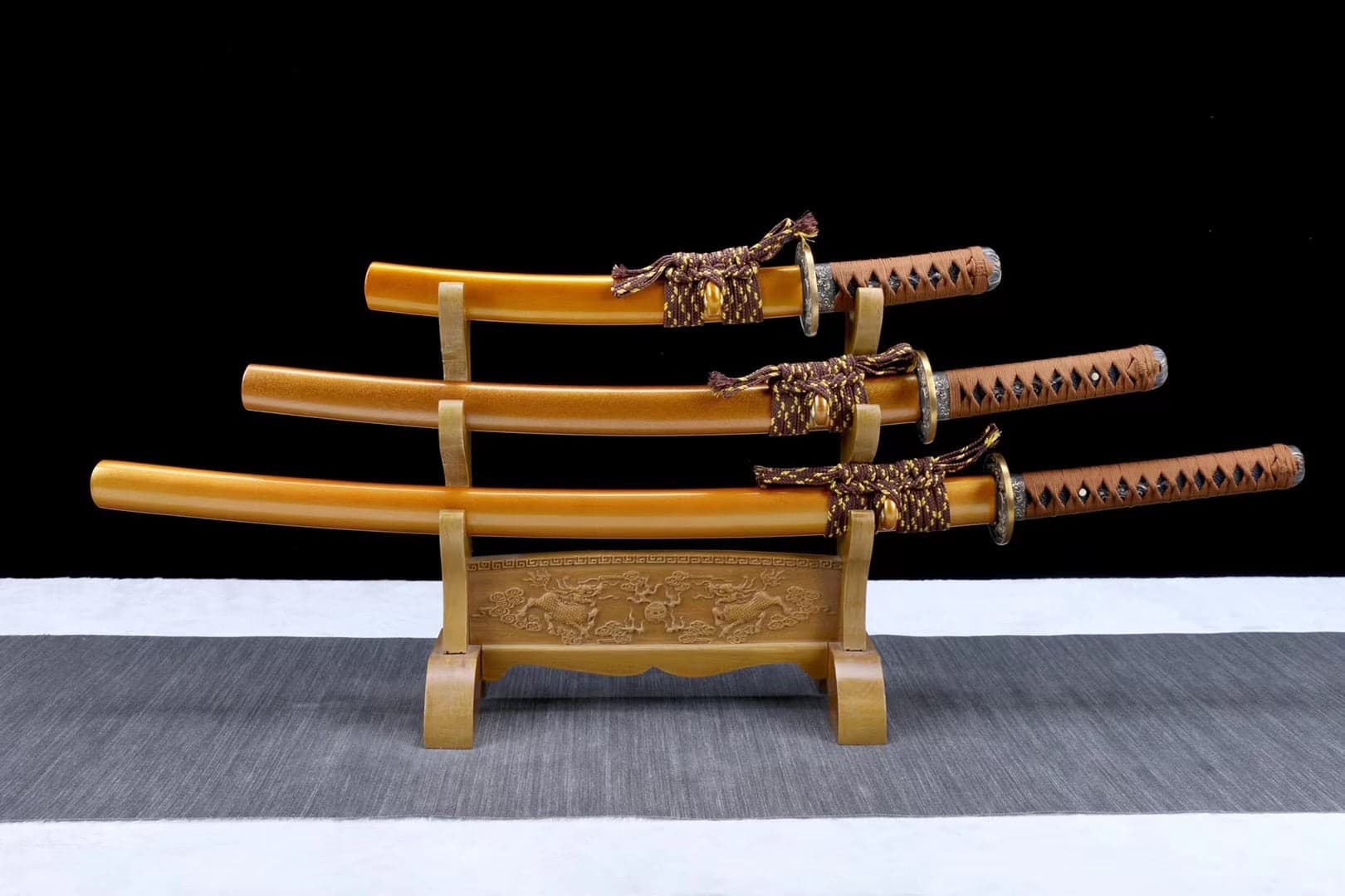 Orange And Brown Colored Blade Katana Set