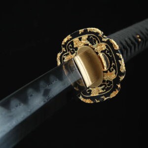 Black Katana Golden Flower Tsuba