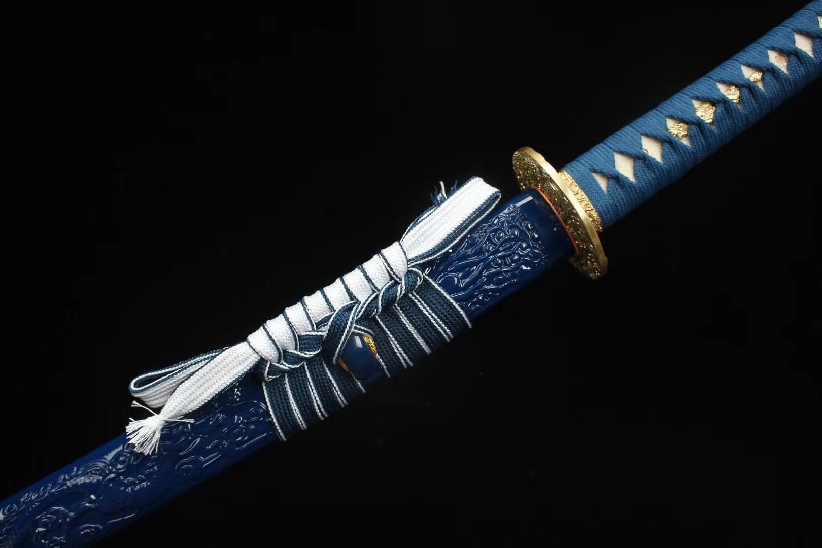 Blue Engraved Dragon Scabbards Katana