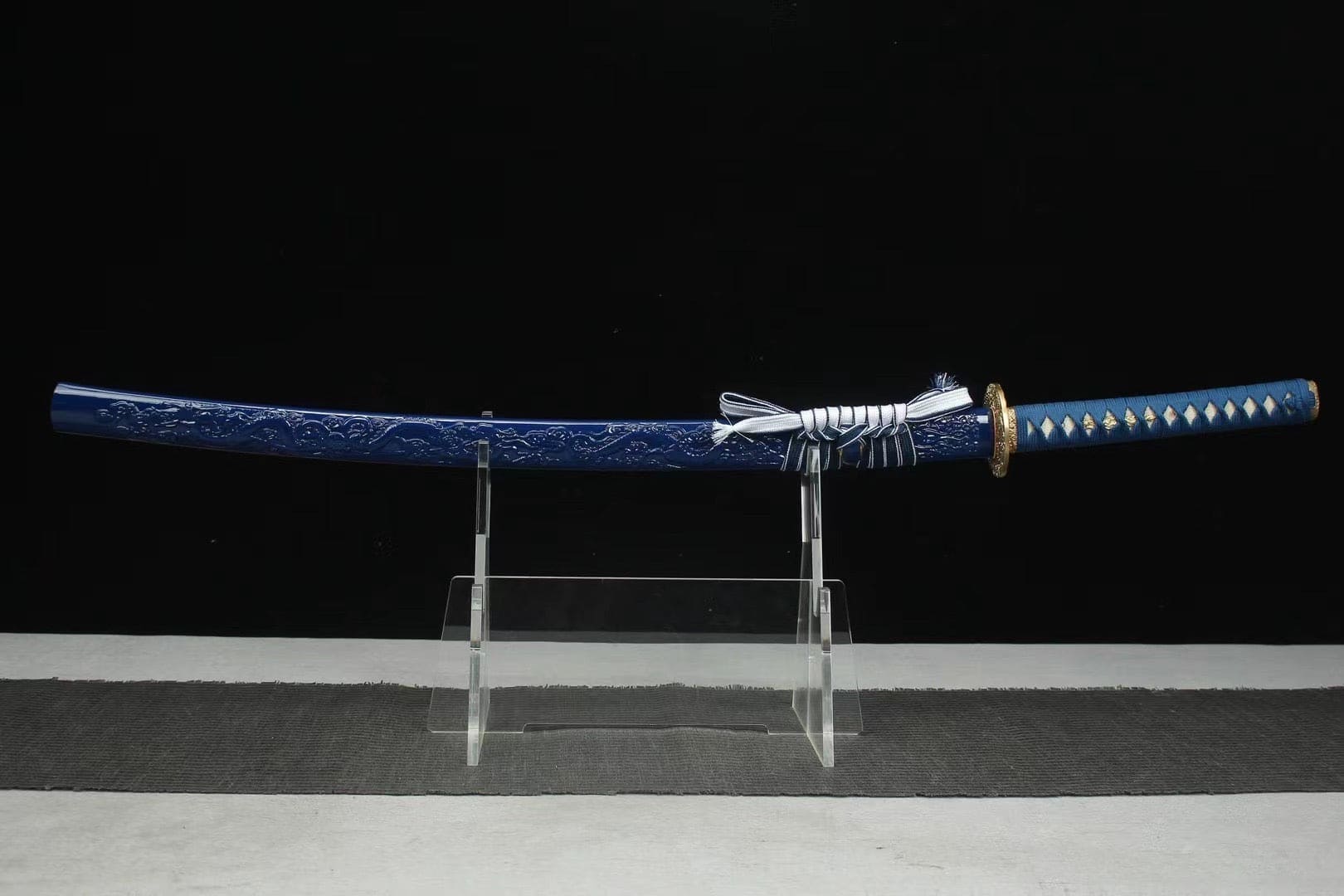 Blue Engraved Dragon Scabbards Katana