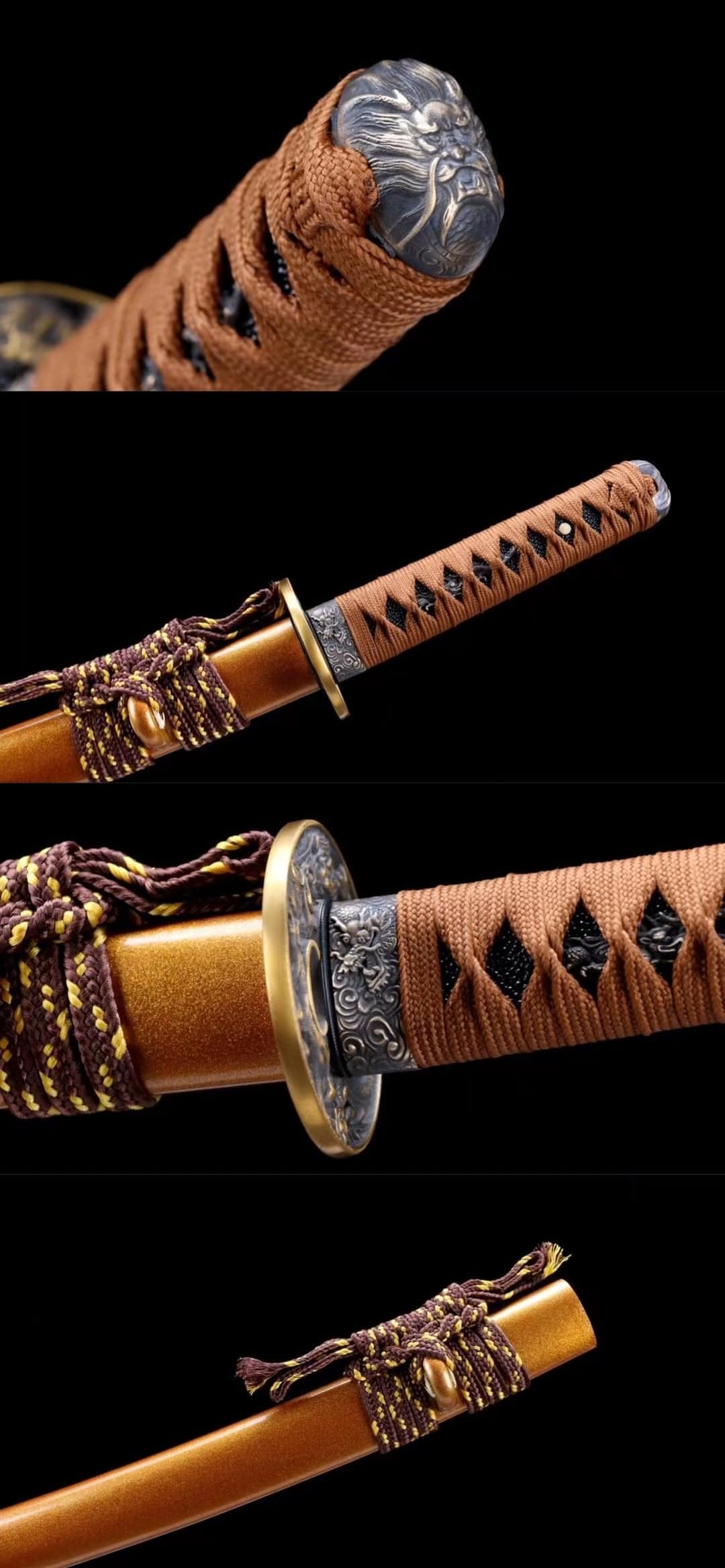 Orange And Brown Colored Blade Katana Set