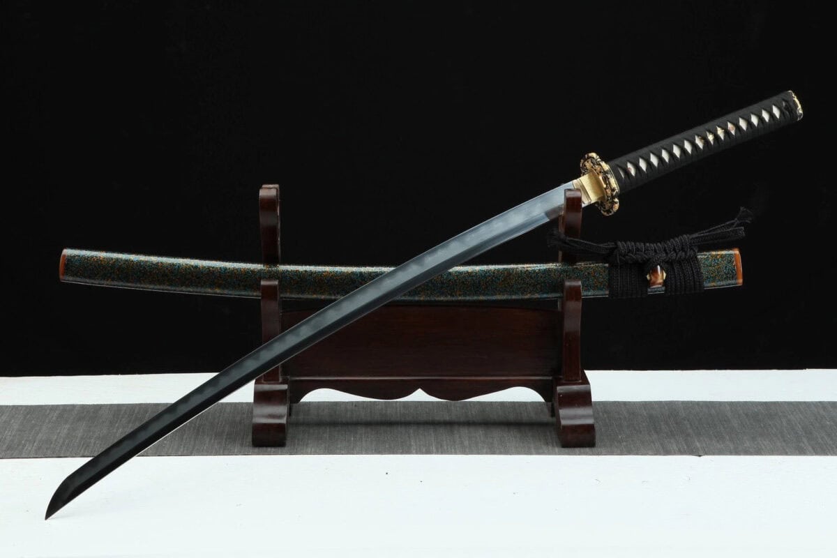 Black Katana Golden Flower Tsuba
