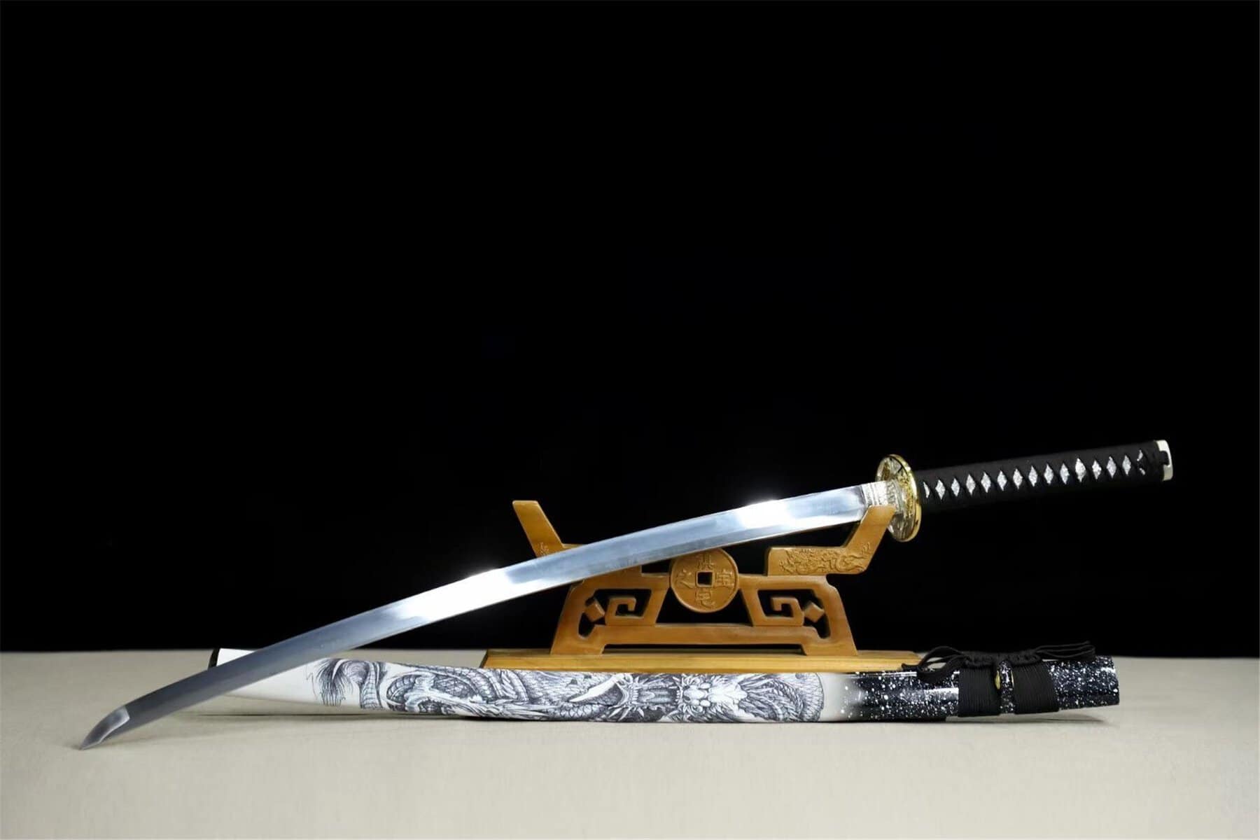 Baked Purple And White Japanese Samurai Sword
