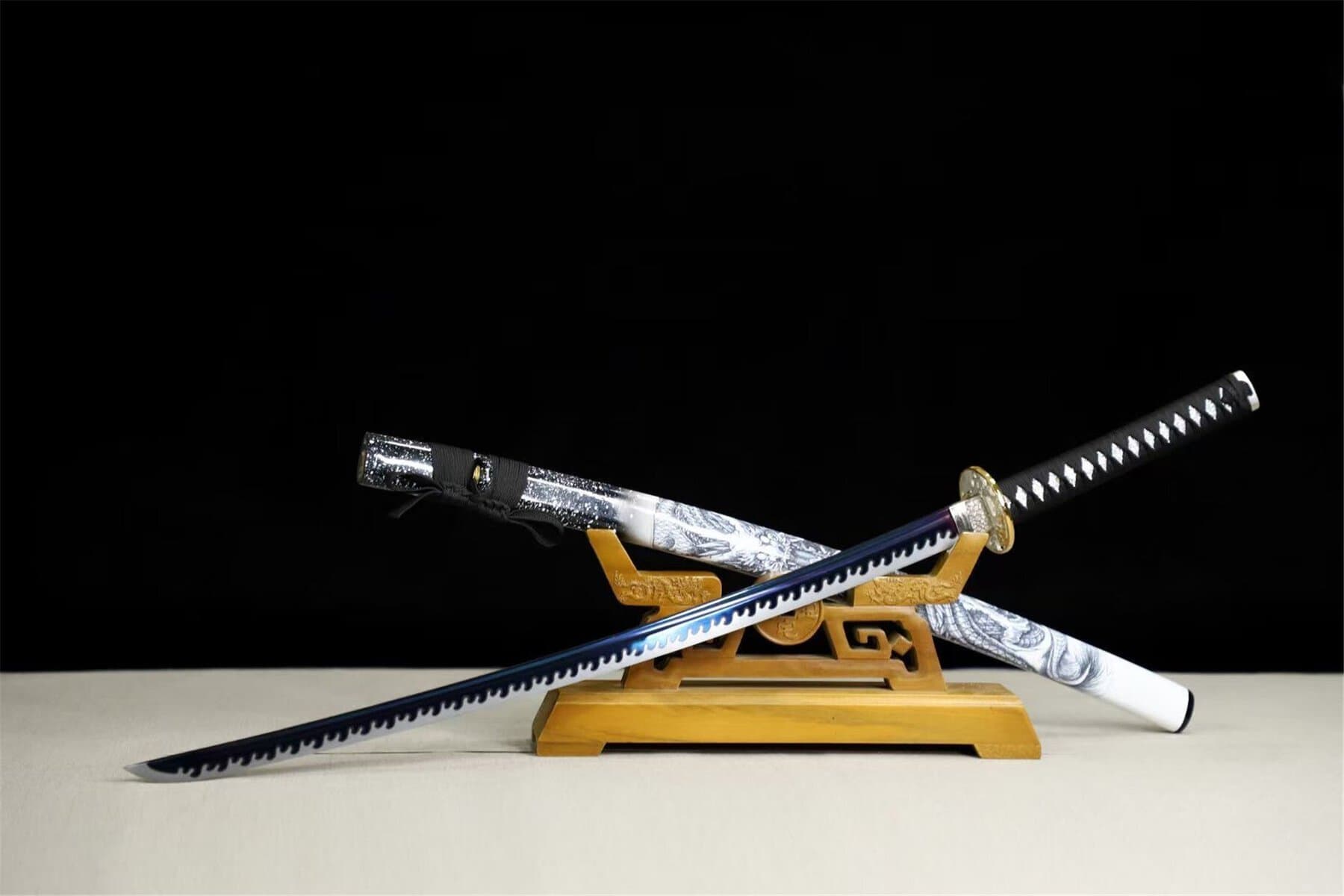 Baked Purple And White Japanese Samurai Sword