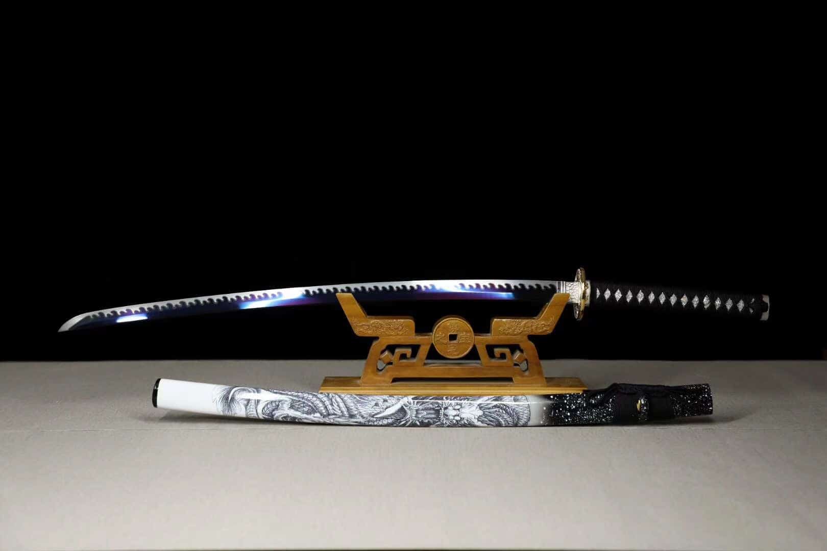 Baked Purple And White Japanese Samurai Sword