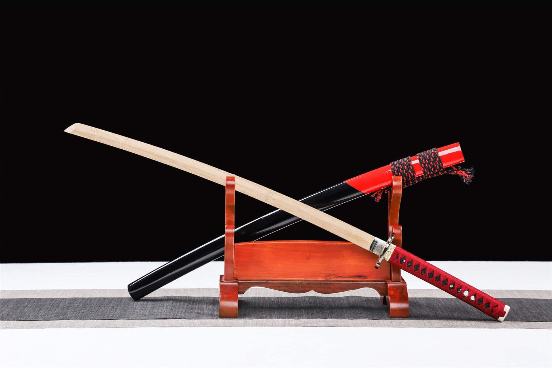 Black And Red Wooden Katana