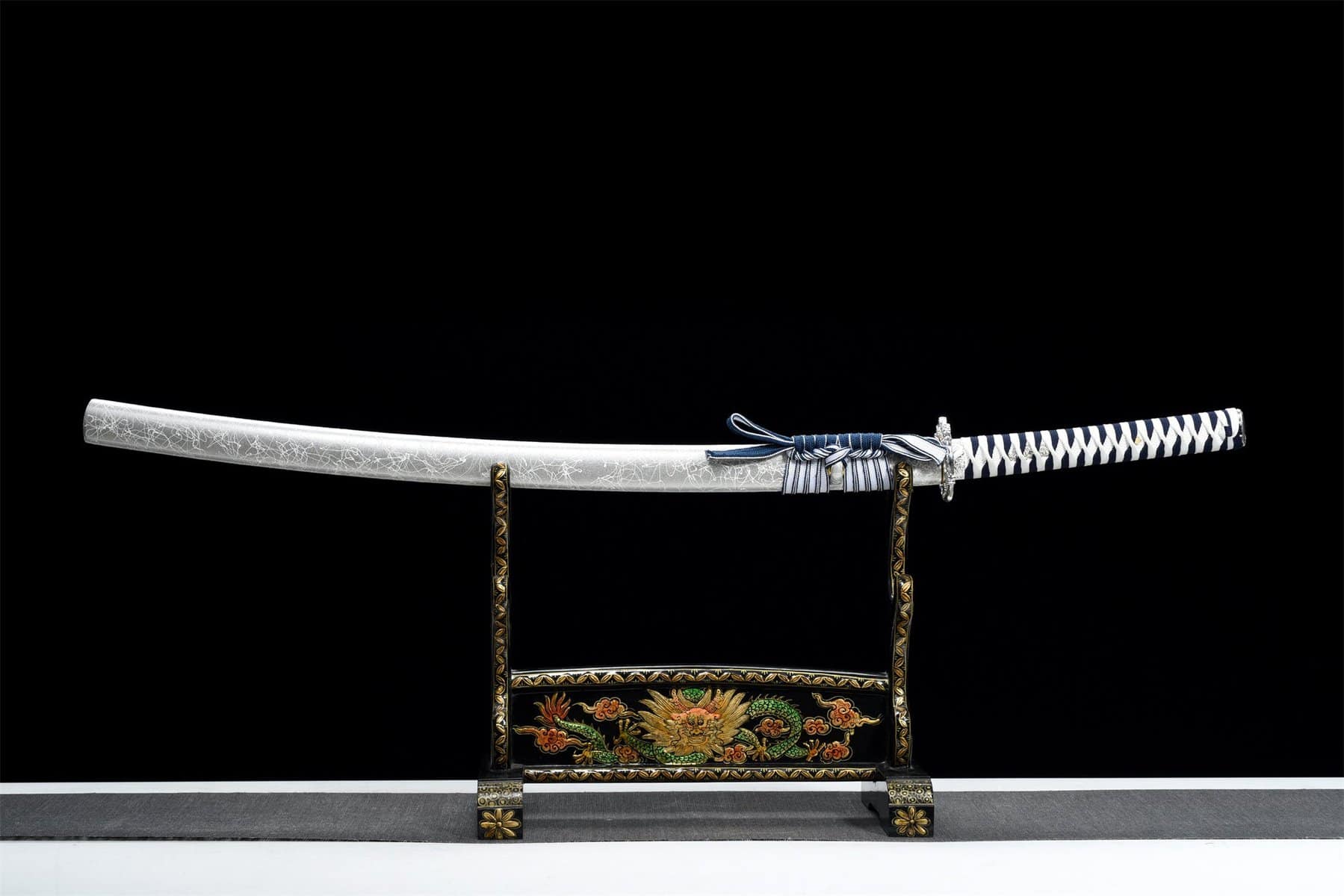 Black And White Handle Blue Blade Katana