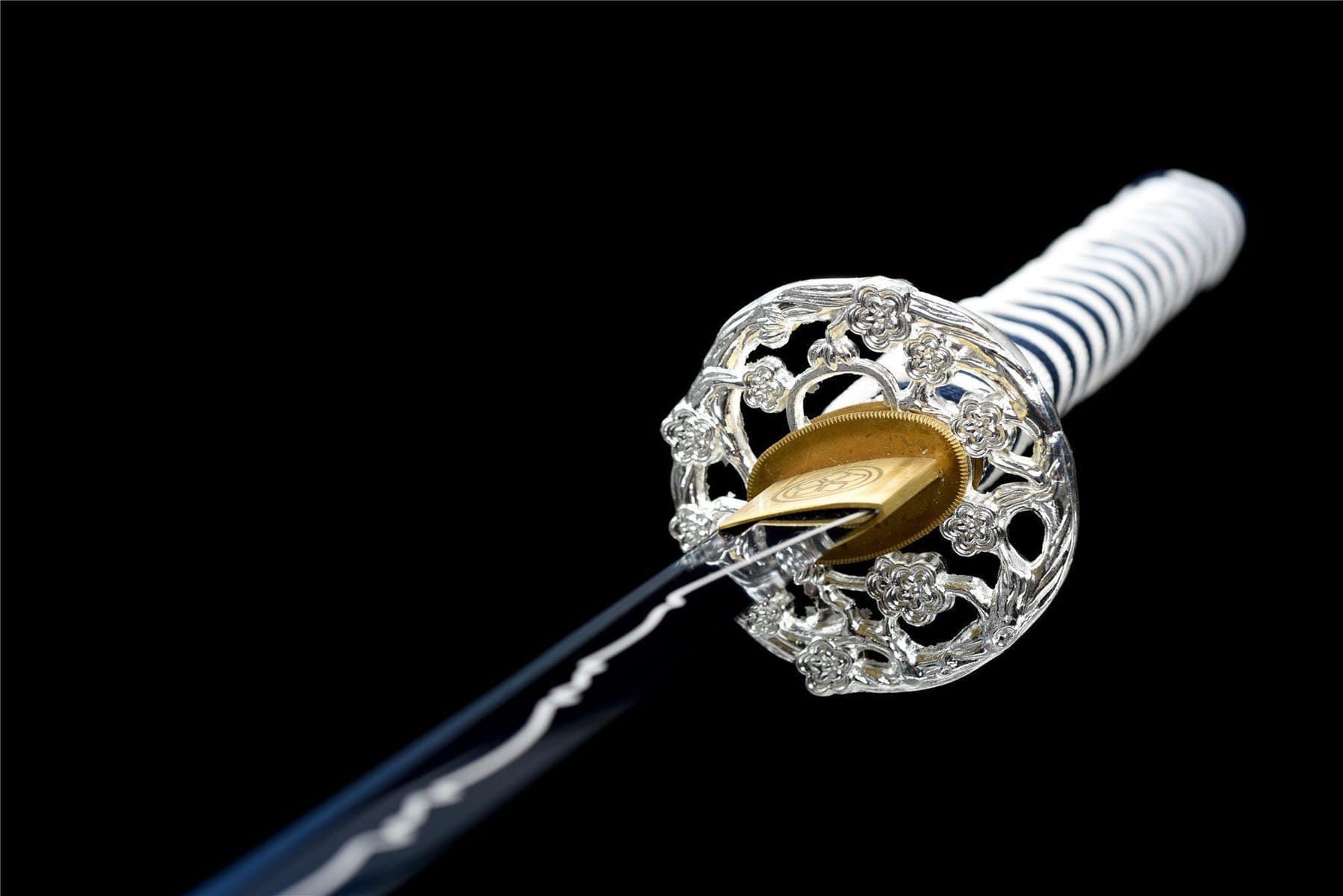 Black And White Handle Blue Blade Katana