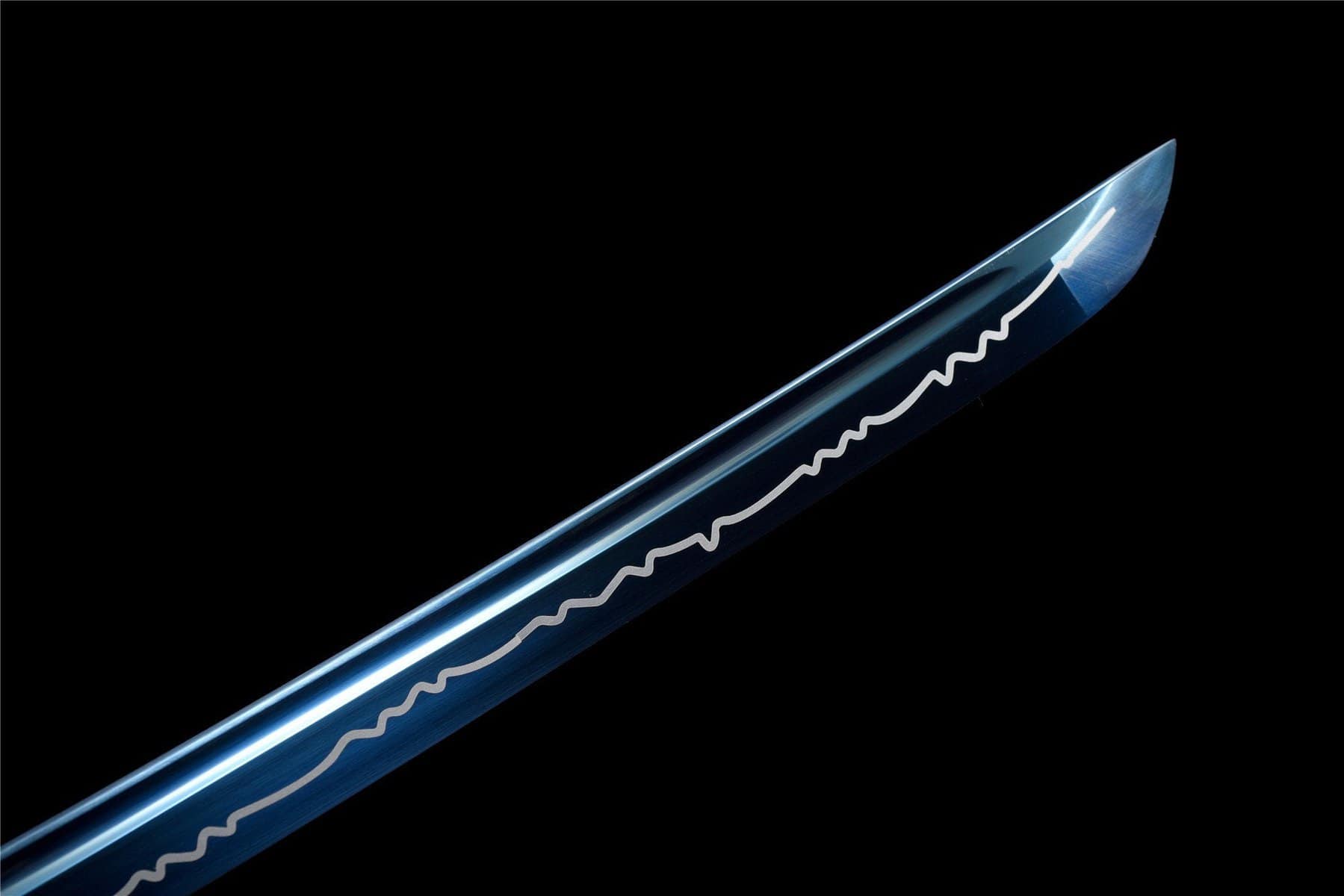 Black And White Handle Blue Blade Katana