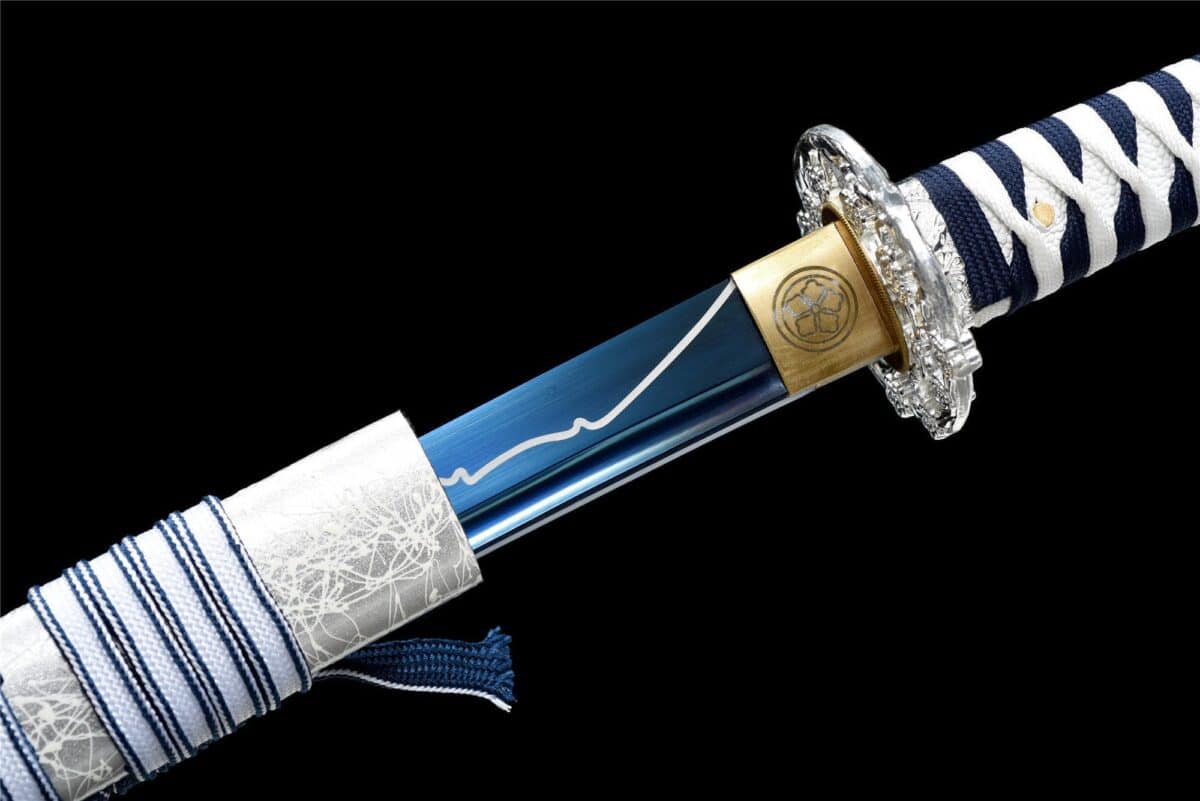 Black And White Handle Blue Blade Katana