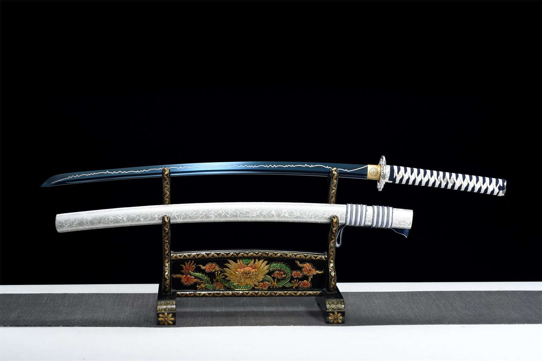 Black And White Handle Blue Blade Katana