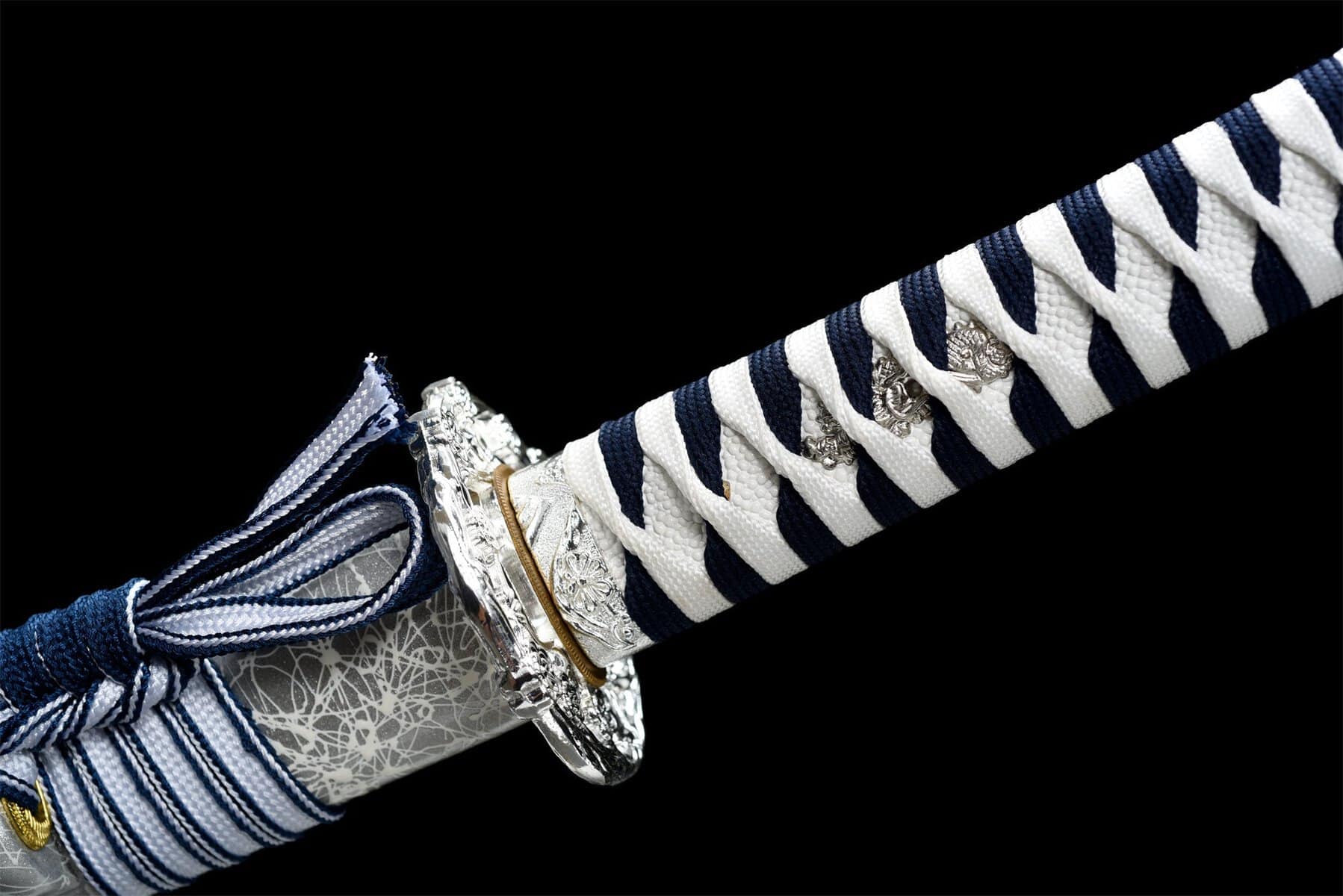 Black And White Handle Blue Blade Katana