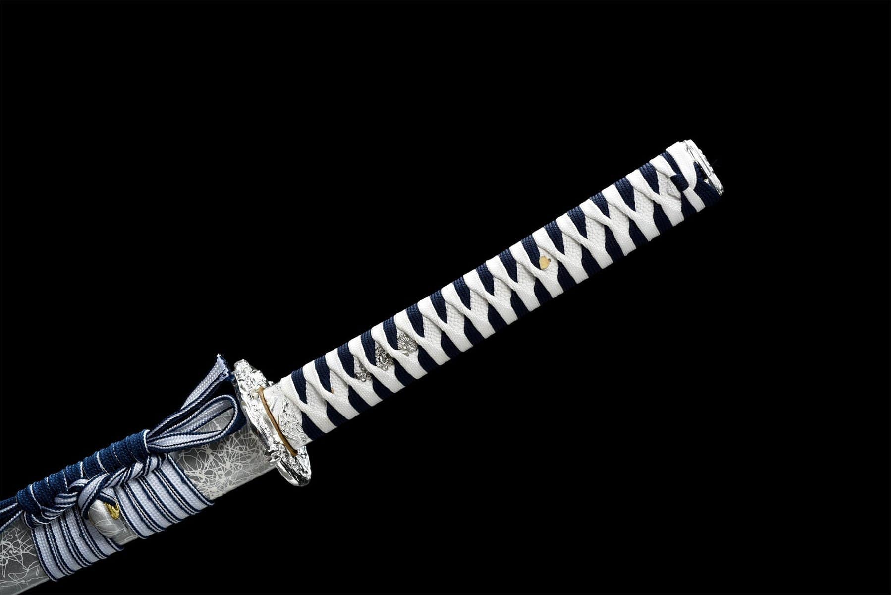 Black And White Handle Blue Blade Katana