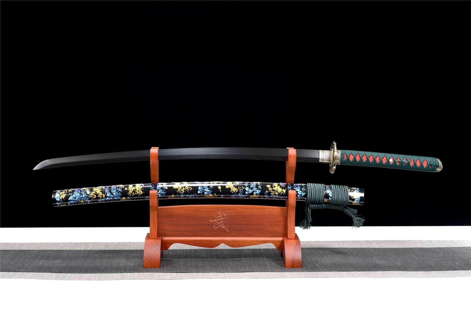 Gold And Blue Flowers Katana