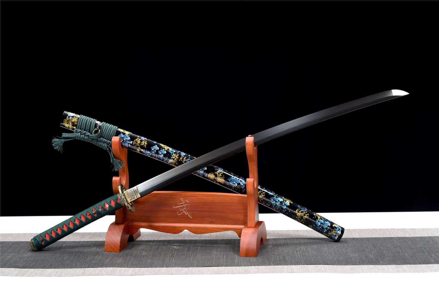 Gold And Blue Flowers Katana