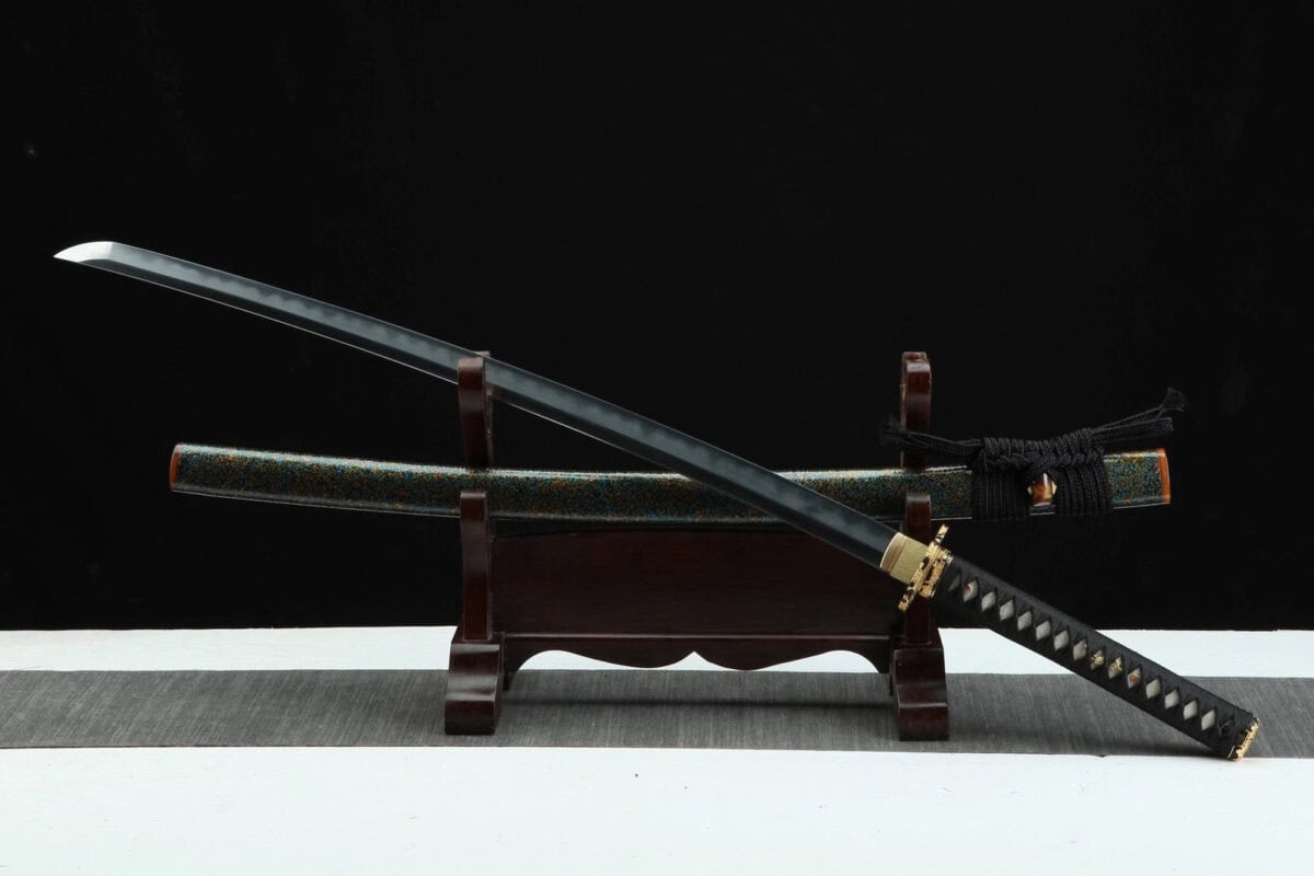 Black Katana Golden Flower Tsuba