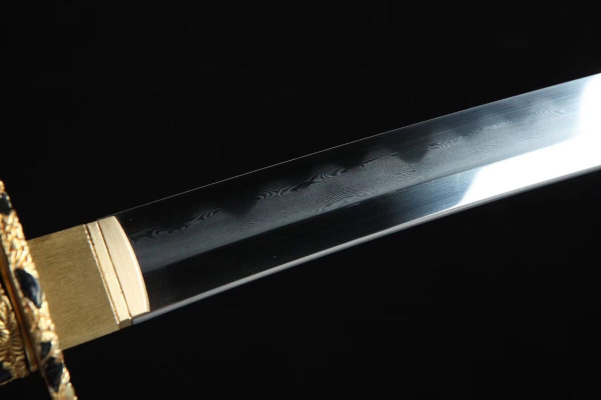 Black Katana Golden Flower Tsuba