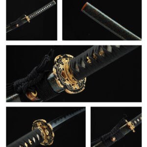 Black Katana Golden Flower Tsuba