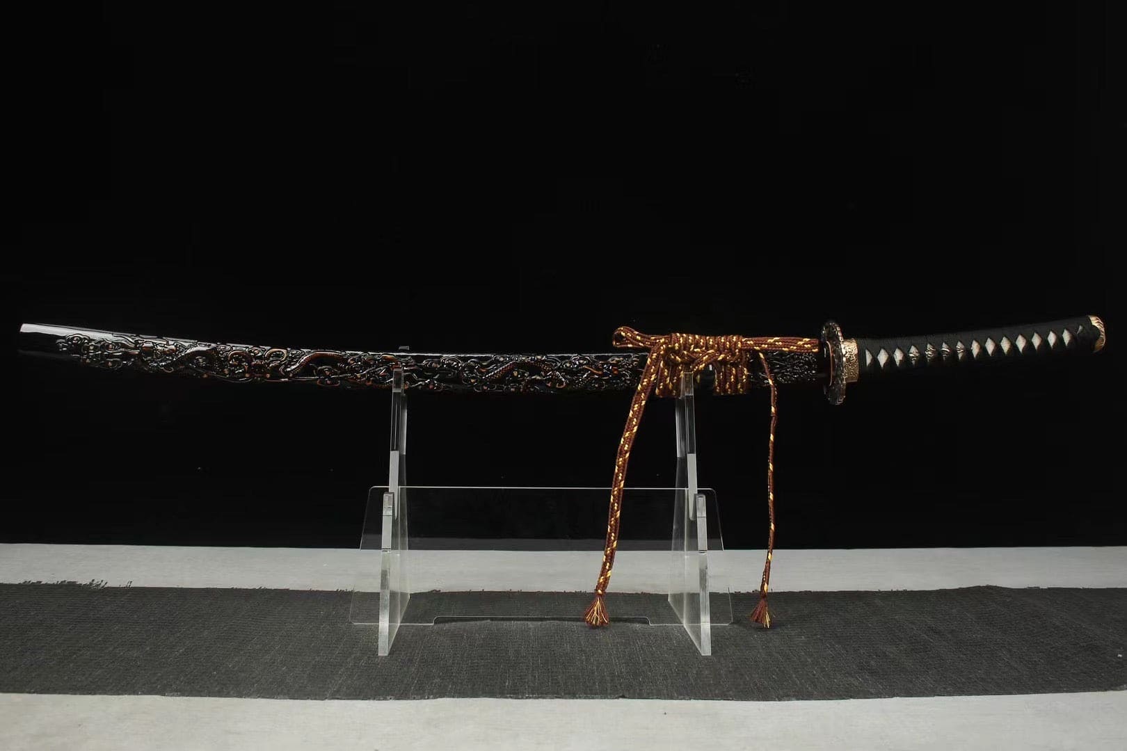 Black Engraved Dragon Scabbards Katana