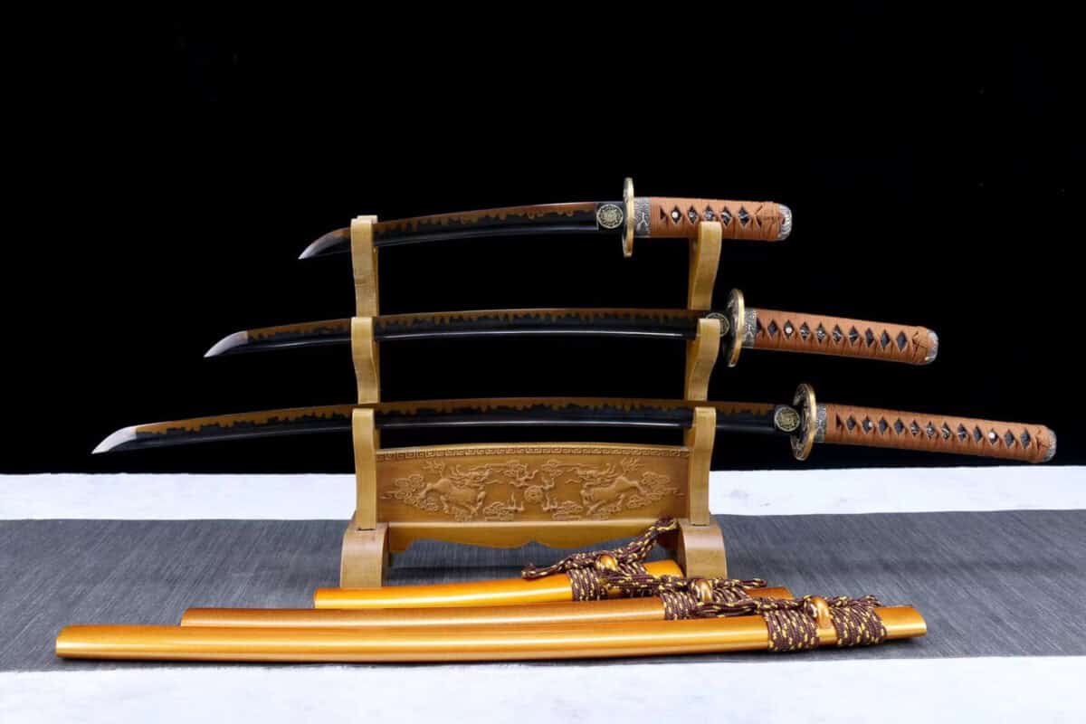 Orange And Brown Colored Blade Katana Set