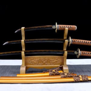 Orange And Brown Colored Blade Katana Set