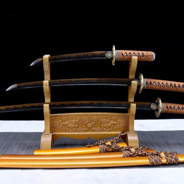 Orange And Brown Colored Blade Katana Set