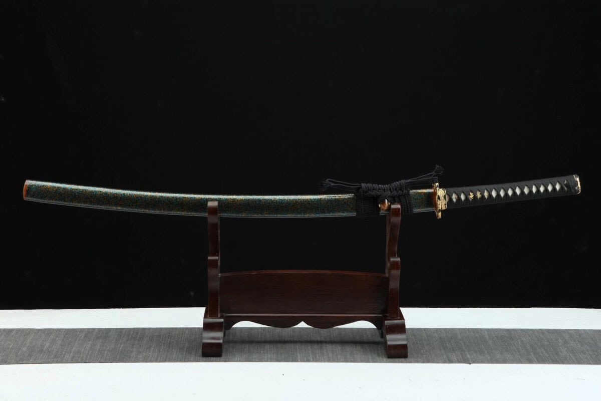 Black Katana Golden Flower Tsuba