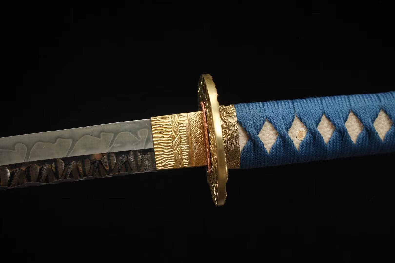Blue Engraved Dragon Scabbards Katana