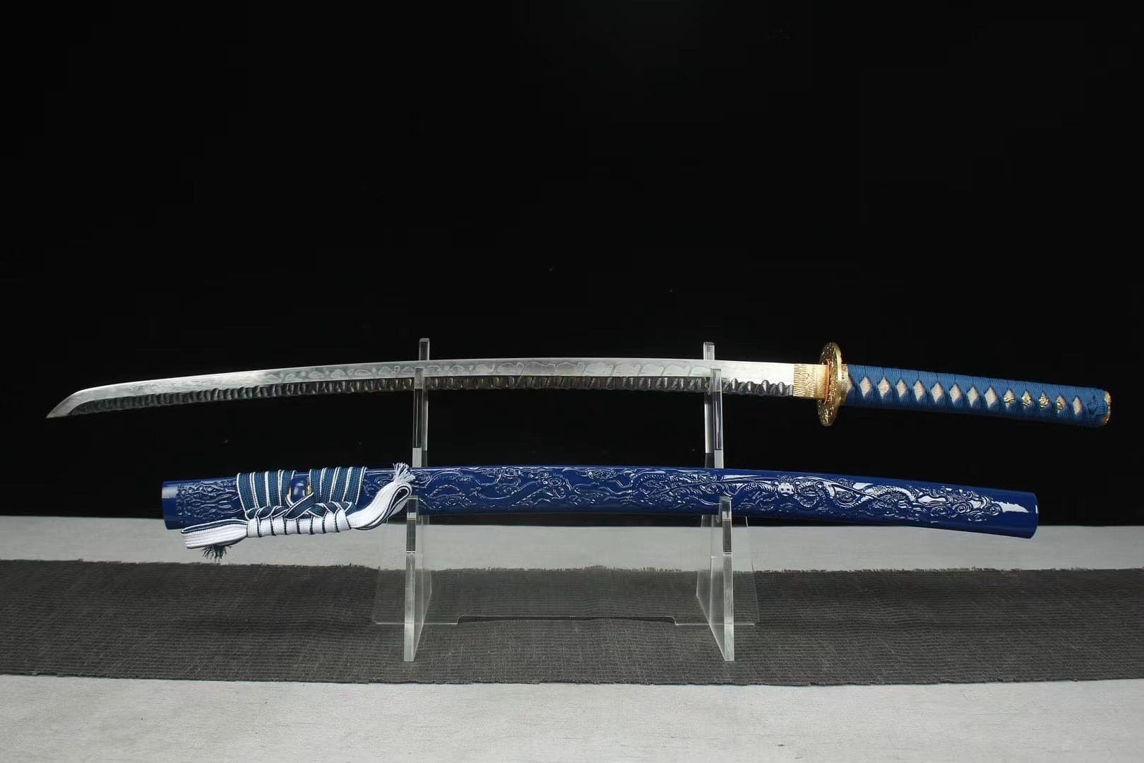 Blue Engraved Dragon Scabbards Katana