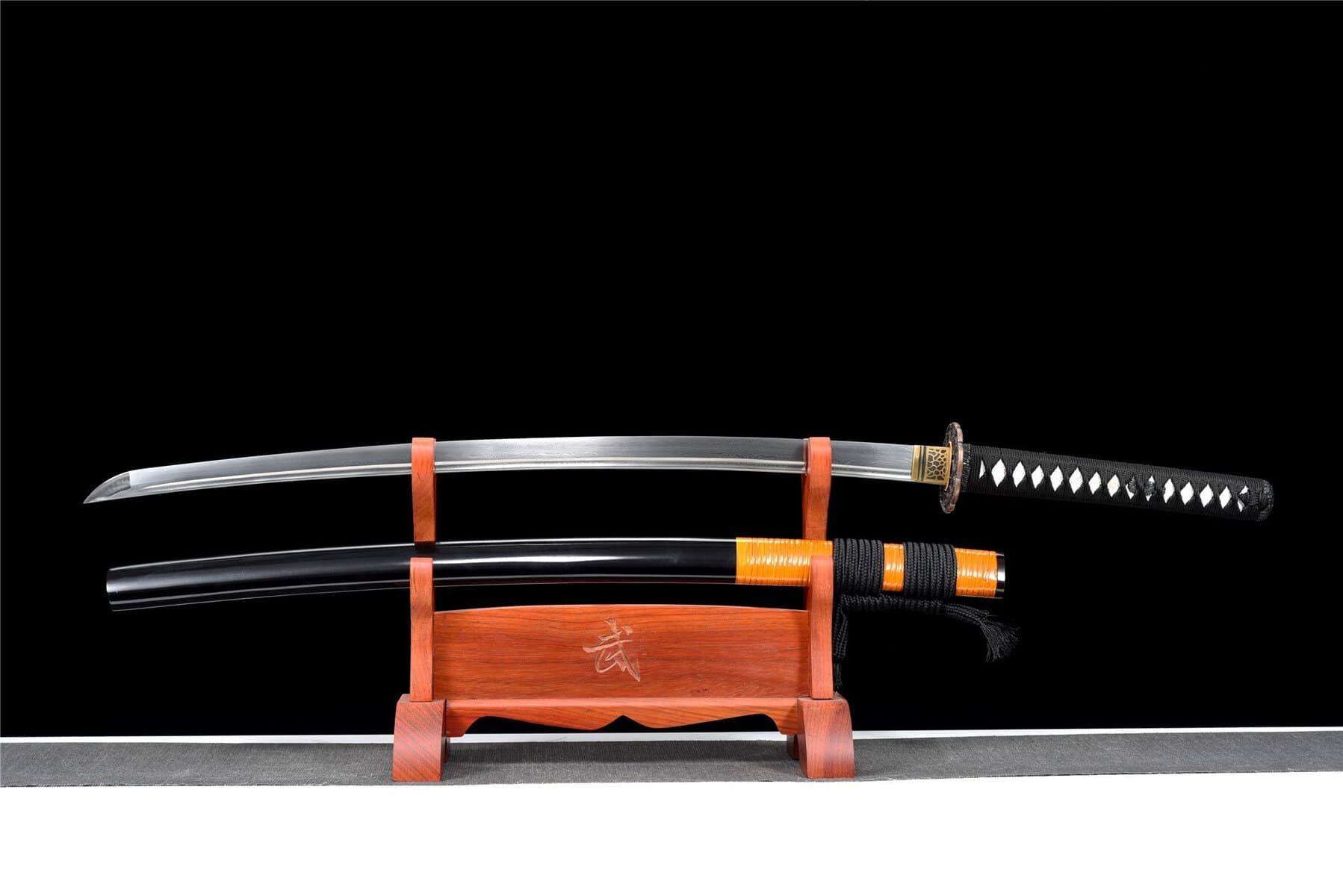Black And Orange Japanese Damascus Sword