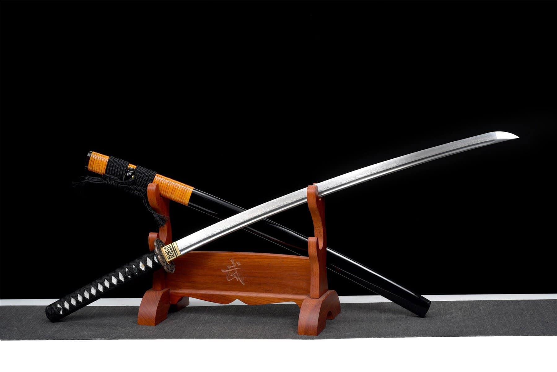 Black And Orange Japanese Damascus Sword