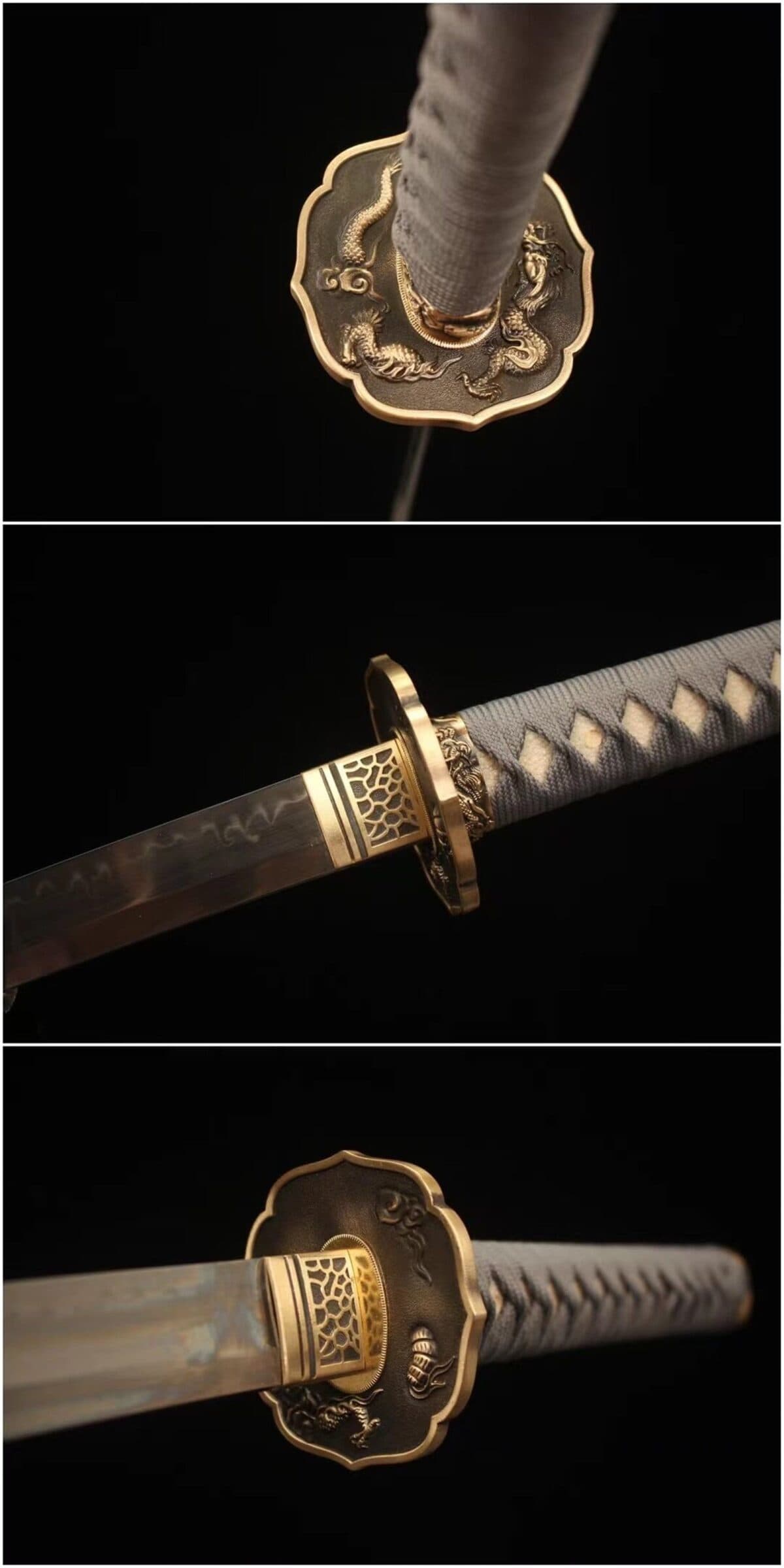 Katana With Grey Handle Golden Dragon